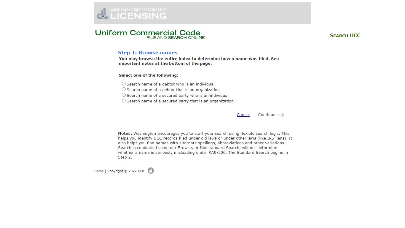 UCC Online Search - Washington